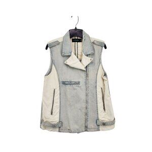 MinkPink Women's Cotton Blend Colorblock Denim Moto Vest- M